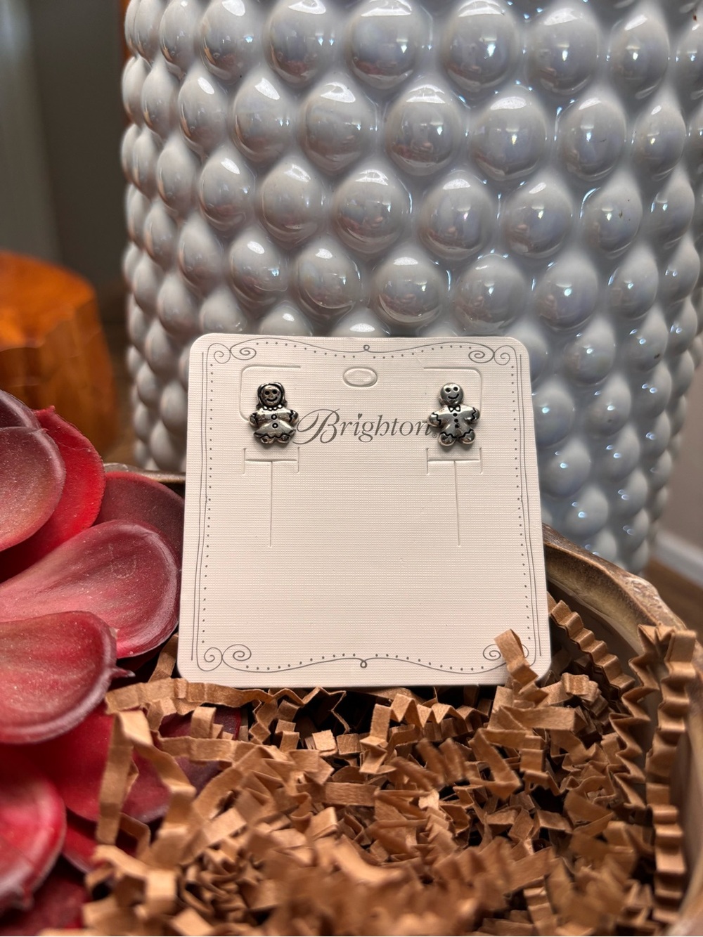 Brighton Mini Silver Tone Gingerbread Boy and Girl Stud Earrings